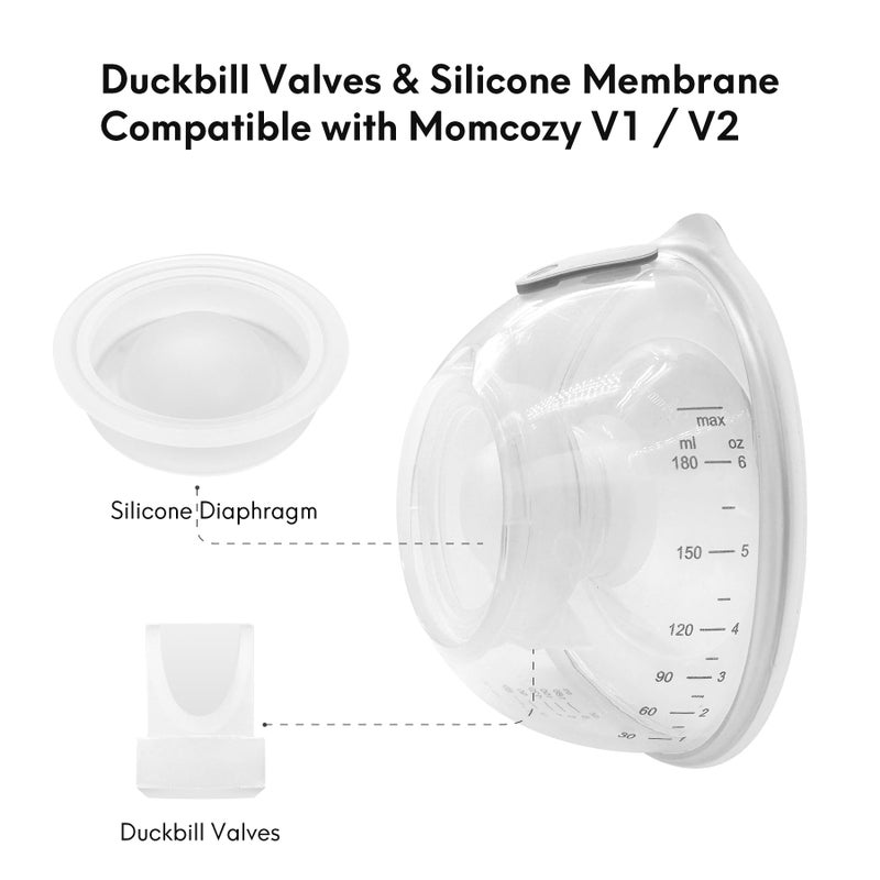 Durceler Replacement 4 Duckbill Valves/Duck Bill Valve & 2 Silicone Membrane/Diaphragm Compatible with Momcozy V1 / V2 Wearable Breast Pump, Pump Seal, Accessories Made by Durceler, Not Original Pump Parts - Image 2